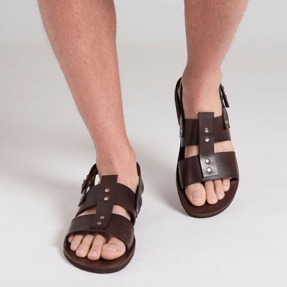 Cydwoq Men’s Leather Slingback Sandals Brown Handmade in New York size 45 US 11 - Picture 4 of 14